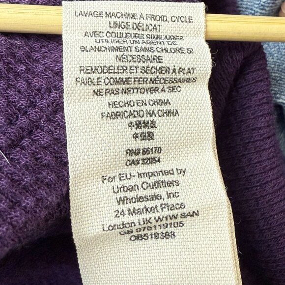 Free People Thermal Mod Striped Cuff Top Sz Large Long Sleeve Keyhole Purple - Picture 9 of 10